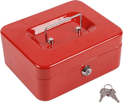 1x Red 20.5cm Metal Cash Box 